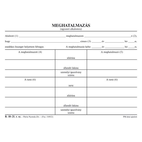 Meghatalmazás egyszeri alkalom