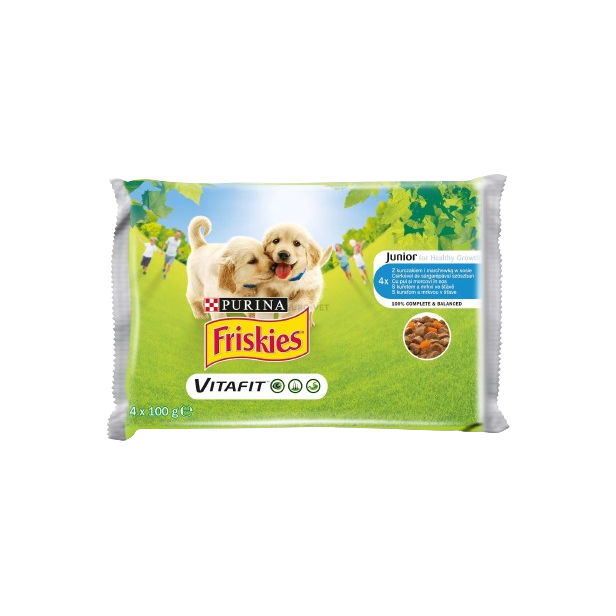 Friskies Junior kutyaeledel aszpikos vál. csirke-borsó 4*85g