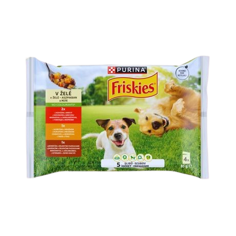 Friskies állateledel kutyáknak marhával, csirkével és báránnyal 340g