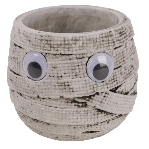 169136 Beton kaspó, halloween dekoráció, múmia