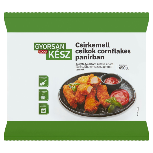 Coop fagyasztott csirkemell csíkok cornflakes panírban 450g