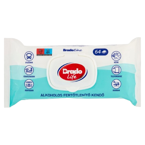 Bradolife fertőtlenítő kendő 64db