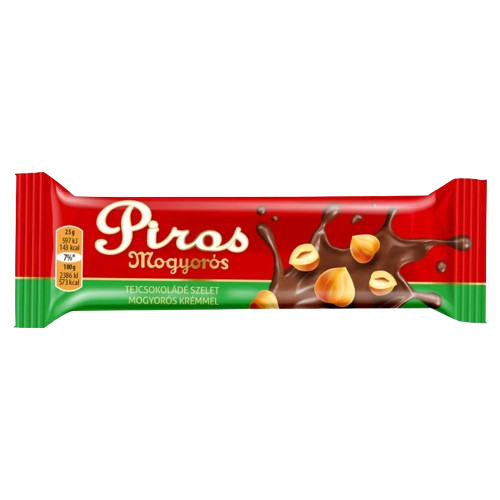 Piros Mogyorós tejcsokoládé szelet mogyorós krémmel 25g