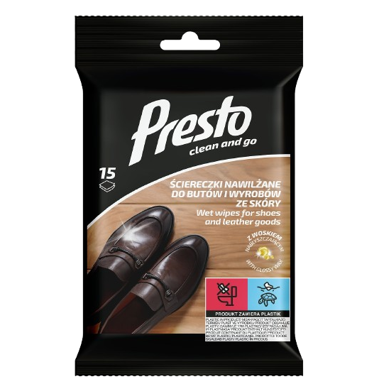 Presto Nedves törlők.cipőhöz&bőr 15db
