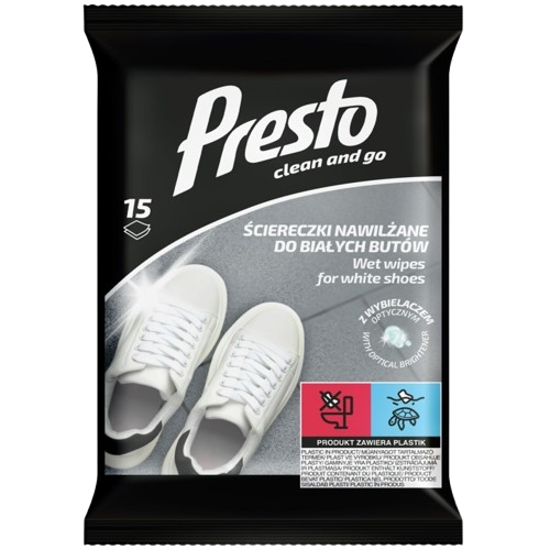 Presto Nedves törlők. fehér cipőhöz 15db